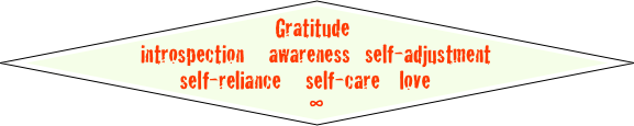 Gratitude
introspection     awareness   self-adjustment self-reliance     self-care    love
        ∞